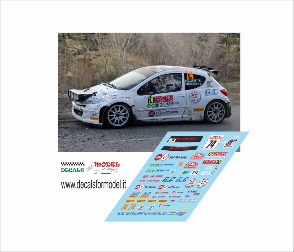 DECALS 1:43 PEUGEOT 207 S2000 CARRET RALLY MONTECARLO 2015 - Immagine 1 di 1
