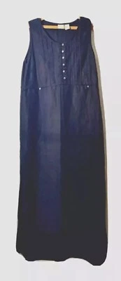 Vestido maxi preto novo sem etiquetas Cherokee mistura de linho tamanho G ~ botões iridescentes  - Imagem 1 de 3