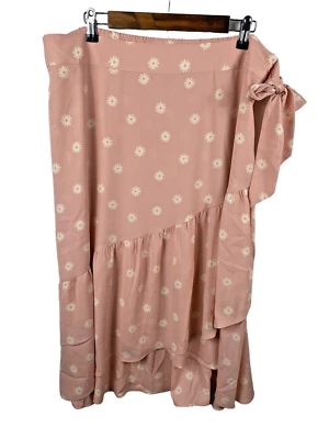 Lauren Conrad Midi Wrap Skirt 2XL New Pink Daisy Floral Print Blushing Bouquet - Image 1 of 4