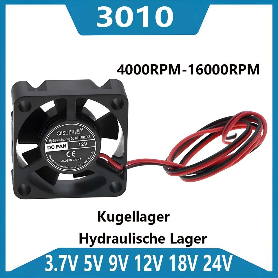 3010 Lüfter 30x30x10mm Brushless DC 3.7V 5V 9V-12V Fan Cooler für 3D Drucker Fan - Bild 1 von 4
