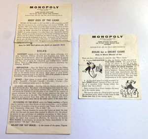 Vintage 1961 Monopoly Replacement Piece Rules Short and Long Normal Wear - Picture 1 of 4