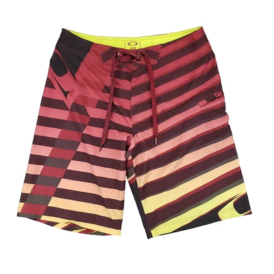 Oakley Motion Board Shorts Mens 32 Puruple Yellow Striped Skater 00s y2k Surf - Image 1 of 4