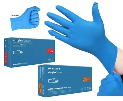 10 Boxes x 100 gloves -Mercator Nitrylex Blue Nitrile Examination Gloves VAT inc