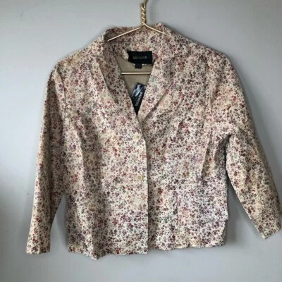 NWT Vintage Tan Suede Leather Boxy Jacket Ditzy Floral Print 7/8 - Image 1 of 4