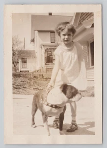 Cute Photograph Adorable Little Girl with Pet Bulldog Dog Photo 1929 - Picture 1 of 4