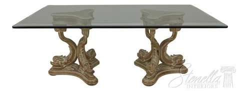 58465EC: Italian Dolphin Koi Carved Wood Base Glass Top Dining Room Table Cover