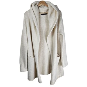 350 $ Pervian Connection Alpaka-Strickcardigan mit offener Kapuze Small cremefarben XS/S - Bild 1 von 8
