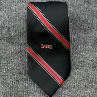 Northern Illinois University Huskies Polyester Stripe Tie Black Red - Image 1 of 4