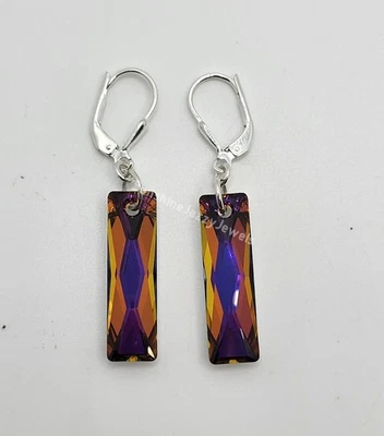 Pendientes baguette reina de 25 mm volcán cristal Swarovski plata de ley m/w Foto 1 de 3