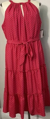Mujer Rosa Lunares Niveles Corbata Cintura Retro Clásico Informal Talla 18 Nuevo con Etiquetas Foto 1 de 4