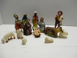 Vintage Plastic Celluloid Nativity Set Figurines Lot Of 14  - Picture 1 of 13