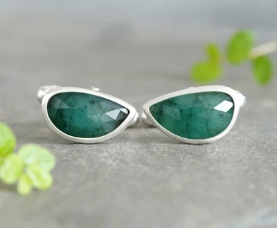 Abotoaduras de esmeralda 5 quilates em prata esterlina maciça, novas em folha - Imagem 1 de 2
