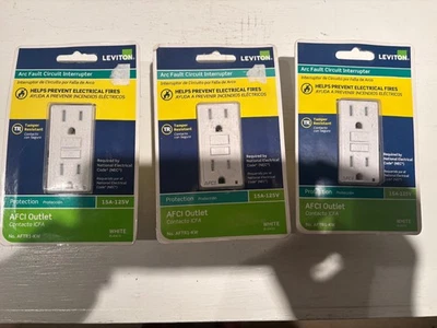 Leviton AFTR1-KW Arc Fault  Outlet 15A Tamper Resistant-  (3 PACK) - Image 1 of 2