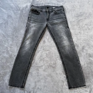 True Religion Jeans Mens 36 Black Relaxed Slim Straight Distressed Stitch Denim - Picture 1 of 13