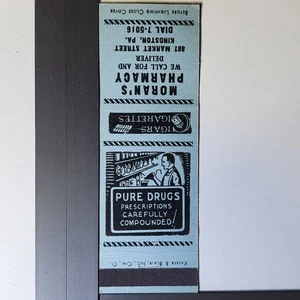 Moran's Pharmacy Kingston PA Vintage blaues Papier Streichholzschachtel - Bild 1 von 3