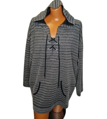 Женская толстовка на шнуровке Woman Within Plus 1X 22/24 Вт черная морская в полоску Coastal  - Изображение 1 из 4