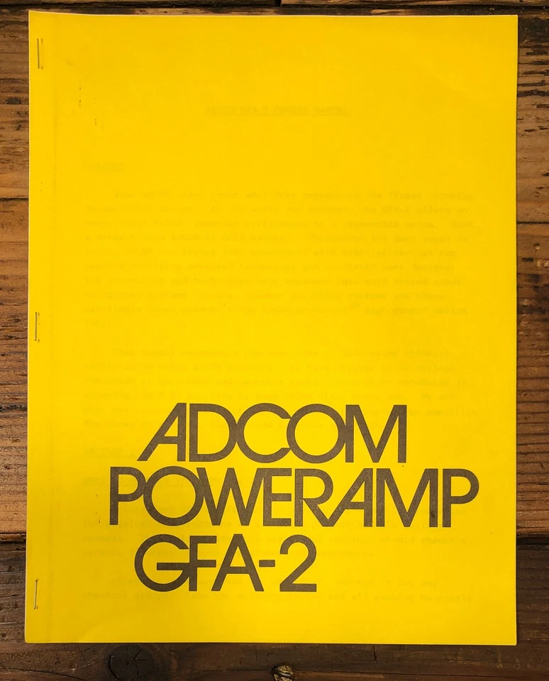 Adcom GFA-2 Amplifier Owners / User Manual *Original* - Image 1 of 1
