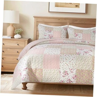  Хлопковое лоскутное одеяло комплект - размер с 1 Sham, цветочный пэчворк стеганая Twin румяна Bloom - Изображение 1 из 4