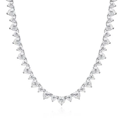 D Color Real Heart Cut Moissanite Tennis Necklace 925 Sterling Silver Chain GRA - Image 1 of 4