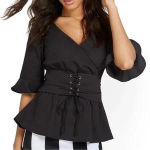 NUEVO CON ETIQUETAS Camisa de popelina cuello halter con volantes New York & Company para mujer talla XXL - Imagen 1 de 8