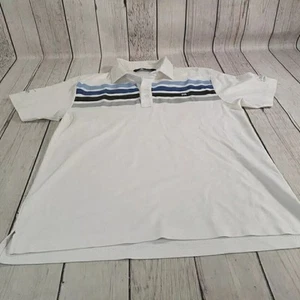 Travis Mathew Golf Shirt Large White Stripe Polo Short Sleeve Stretch Casual - Picture 1 of 11