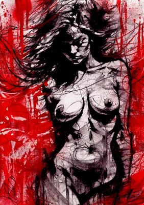 Female nude ORIGINAL street art painting urban style lady muse pinup NO RESERVE - Image 1 of 4
