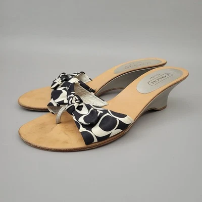 Sandalias Bufanda Coach Havana 9.5B Cuña Negro Blanco Adición Limitada De Colección Foto 1 de 4