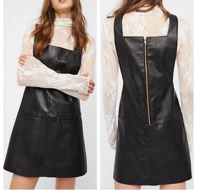 Mini Vestido Free People Vegano Para Mujer Imitación Cuero Negro Cremallera Talla S Foto 1 de 4