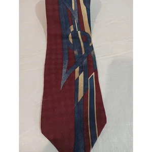 BUGATTI Burgundy Blue Gold Geometric Pattern Silk Blend Men's Necktie - Picture 1 of 2