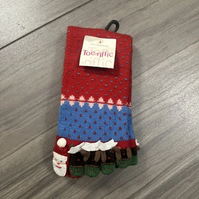 Liz Claiborne Puntera Riffic Santa con Puntera de Reno Calcetines Rojo Navidad Vacaciones Espíritu Foto 1 de 4