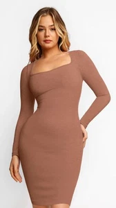 NWT Popilush Shapewear Long Sleeve Square Neck Modal Slimming Midi Dress size S - Picture 1 of 6