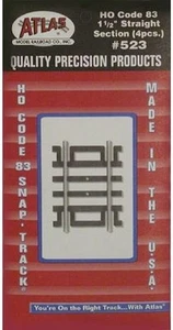 Atlas 523 Code 83 HO 1.5" Straight Track 4 Piece New Free Shipping - Picture 1 of 1