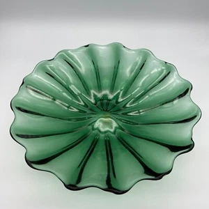 Empoli Glass Ribbed Shallow Bowl in Green Original Label - Picture 1 of 6