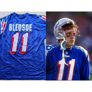 Drew BLEDSOE #11 90s New England Patriots STARTER jersey 48 L blue Home NFL vtg - Picture 1 of 10