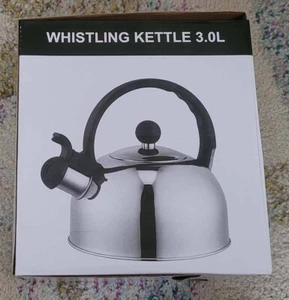 New in Box 3 Liter Whistling Tea Kettle Stainless Steel 9" x 8" - Picture 1 of 6