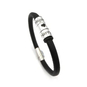 Mens Leather Bracelet - Personalised Name Rings - Gift Boxed - For Him - Picture 1 of 9