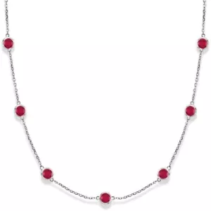 2.50CT Bezel Lab Created Ruby 11-Station Necklace 18" 14k White Gold Plated - Picture 1 of 4