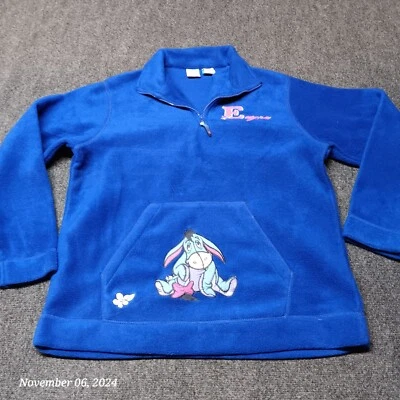 Disney Eeyore Peluche Pullover 1/4 Cremallera Chaqueta Mujer Medio Azul Bordado Foto 1 de 4
