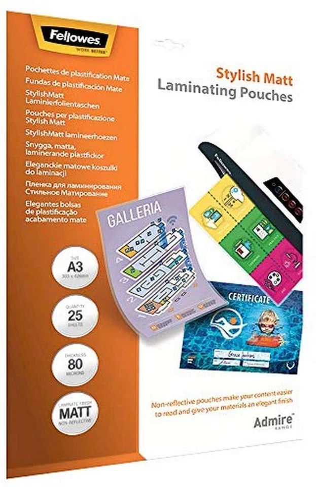 Fellowes matte Laminierfolien A3 Admire Stylish Matt, entspiegelt, 80 Mikron (2