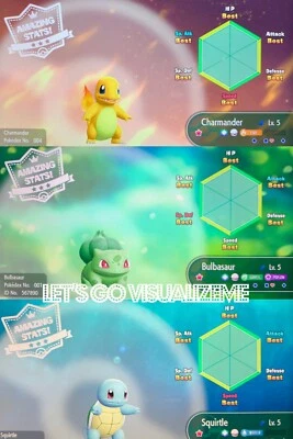 Pokemon Let's Go Pikachu & Eevee - Shiny 6IV Charmander Squirtle Bulbasaur Set - Image 1 of 2