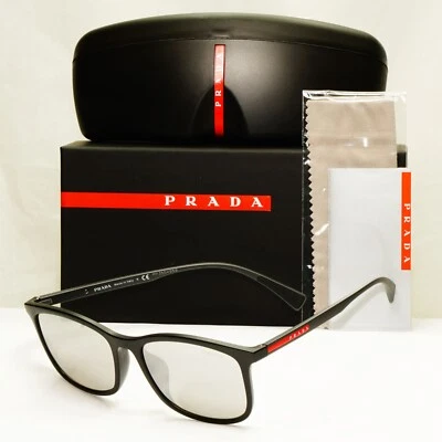 Prada Black Grey Mirror Silver Square Lightweight Sunglasses SPS 01T F DG0-2B0 - image 1 of 4