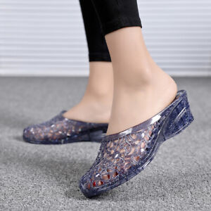 Womens Summer Jelly Hollow Out Wedge Heel Sandals Slippers Mules Casual Shoes