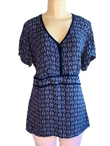 Faded Glory Shirt Damen Plus 1X (16W) Navy Tie Back Kurzarm - Bild 1 von 4