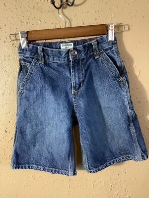 Osh Kosh Carpenter shorts Boys size 6 reg Blue Denim zip snap Adjustable waist - Image 1 of 4