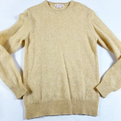 Suéter feminino vintage de lã Shetland médio pequeno malha dourada amarela  - Imagem 1 de 4