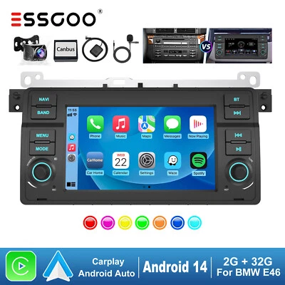 Carplay 7" Autoradio Android 14 2+32G GPS NAV Kamera Für BMW E46 318 320 325 M3 - Bild 1 von 4