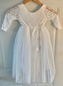 Girl's Lace Flower Girl Dress V Shape Back Size 2 For Wedding, Baptism, Birthday - Picture 1 of 11