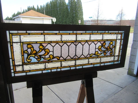 ~ ANTIQUE STAINED GLASS TRANSOM WINDOW DALLE DE VERRE GLASS ~ 52 X 20 ~ SALVAGE Cover