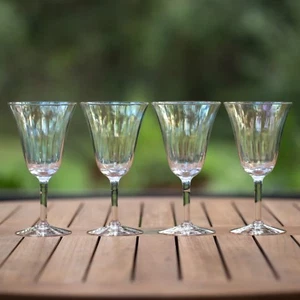Unknown Set of 4 Iridescent Optic Glass Goblets 6.75" - Bild 1 von 5