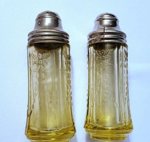 Federal Madrid Ámbar Depresión Vidrio Salero y Pimentero Juego Tapas No Perfecto - Imagen 1 de 5